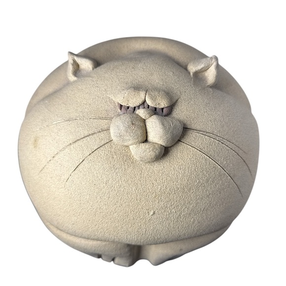 Handmade 70s Stoneware Fat Cat Piggy Bank Cork Studio Pottery Table Decor